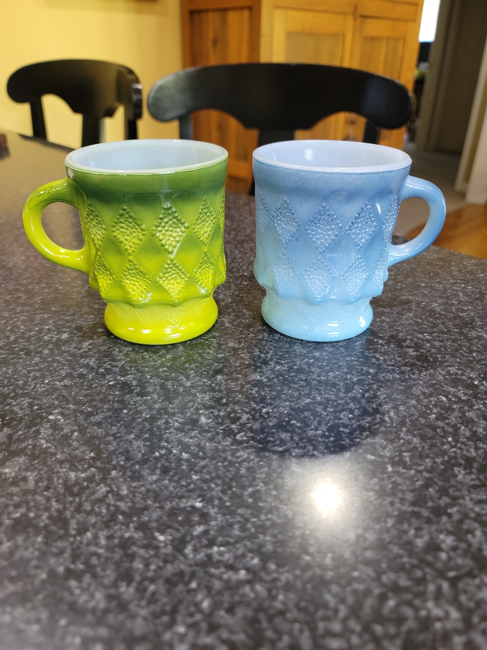 Vintage Anchor Hocking Fire-King "Kimberly" milk glass diamond pattern ombré